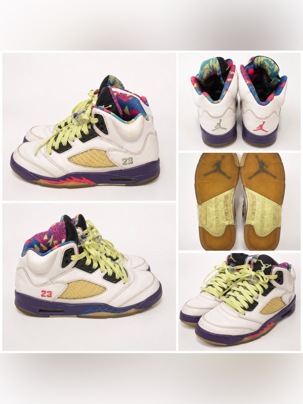 Jordan Kids Basketball Sneakers in White, Purple & Lime with Multi-Color Lining